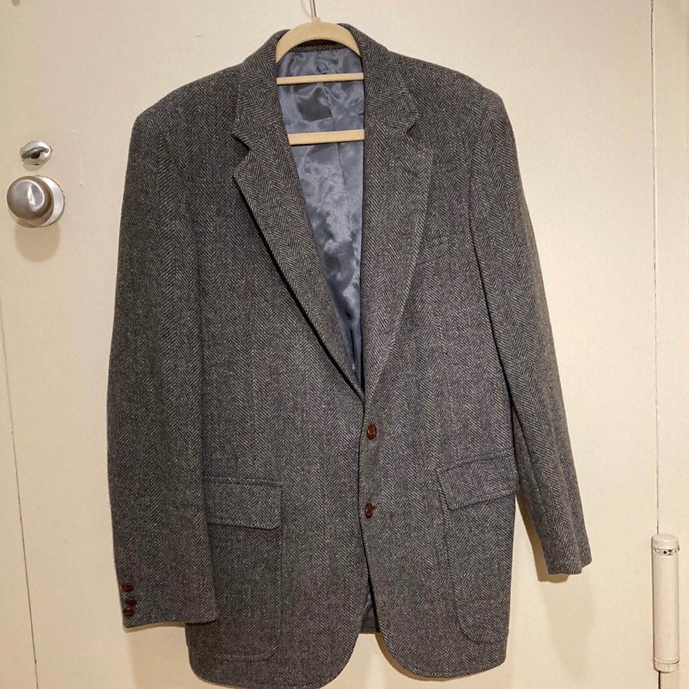 Vintage Pure Irish Wool Blazer in Herringbone Grey